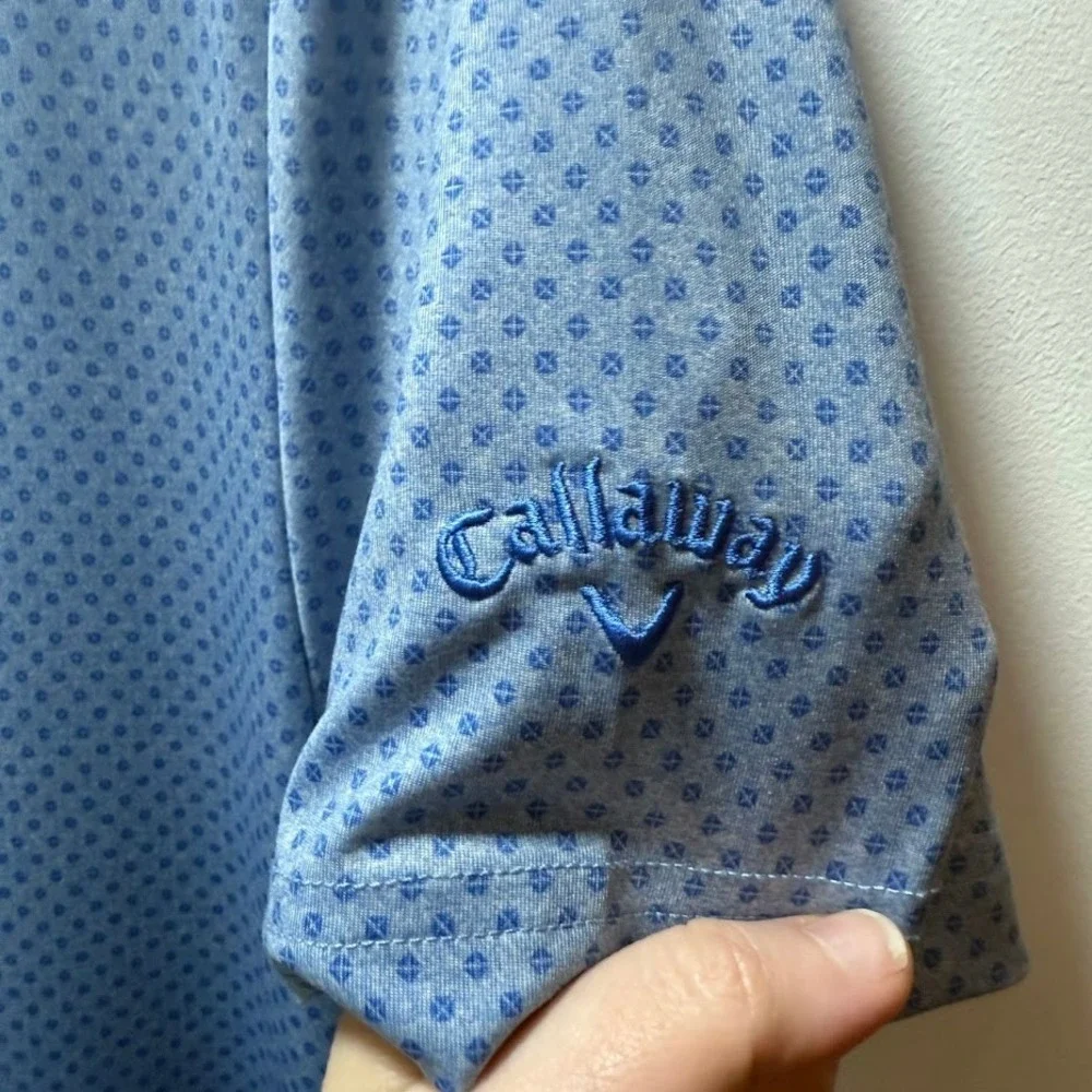 Callaway Opti Dri Mens XXL Blue Geometric Print‎ Short Sleeve Golf Polo Shirt